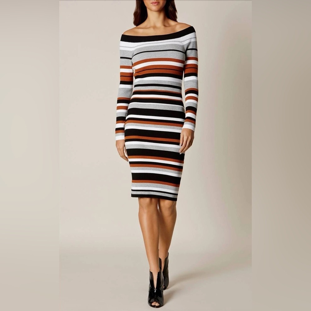 Karen Millen || Women's Boat Neck Sweater Dress Striped Midi Dress Medium